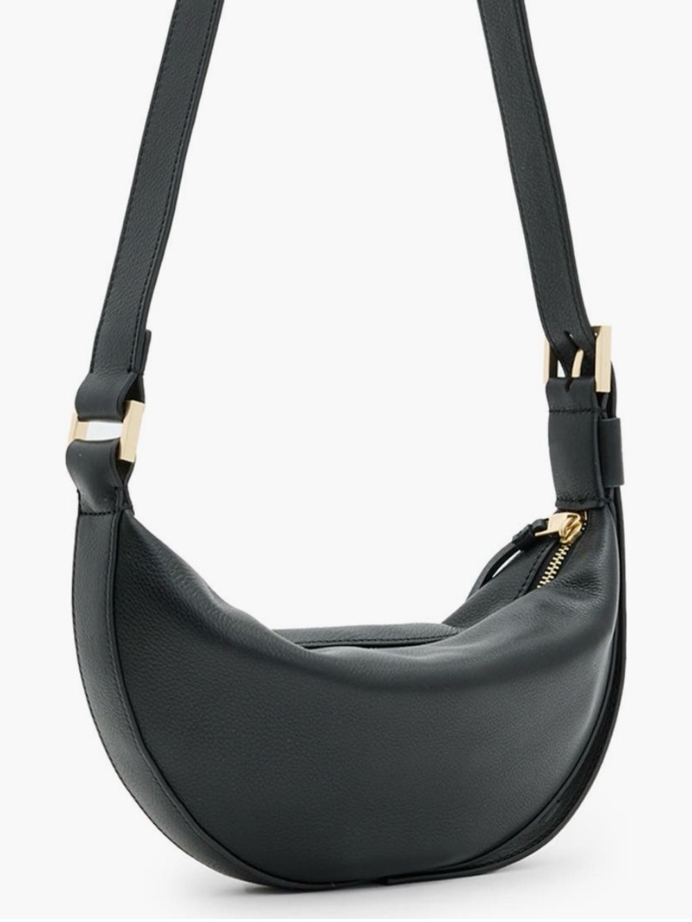 AllSaints Black Leather Crossbody with Gold Hardware